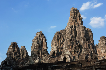 ancient of Prasat Bayon temple, Angkor Thom , is popular tourist attraction in Siem reap, Cambodiaの写真素材