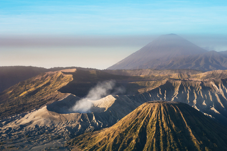 Mount Bromo blue sky day time nature landscape background, Java, Indonesiaの写真素材