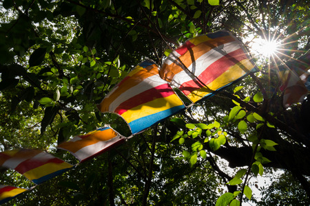 Buddhist flags color bar vertical and horizontal. It's decorative in the temple, Sikkim, India