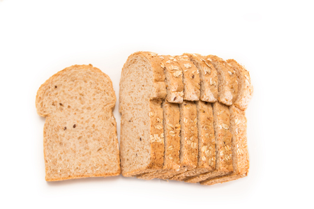 whole wheat bread, bio ingredients, very healthy isolated on white background