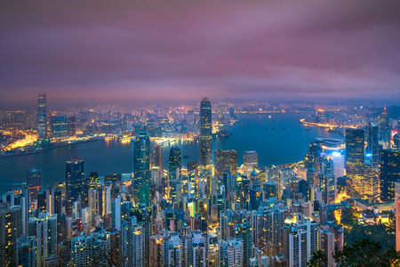 Hong Kong City skyline twilight time view from Victoria Peak.