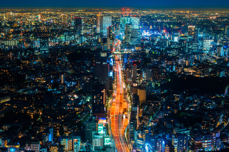 Aerial view of road in Tokyo city, cityscape skyline.のeditorial素材