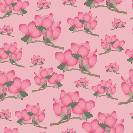Magnolia flowers vector seamless pattern. Detailed floral vector design illustration.のイラスト素材