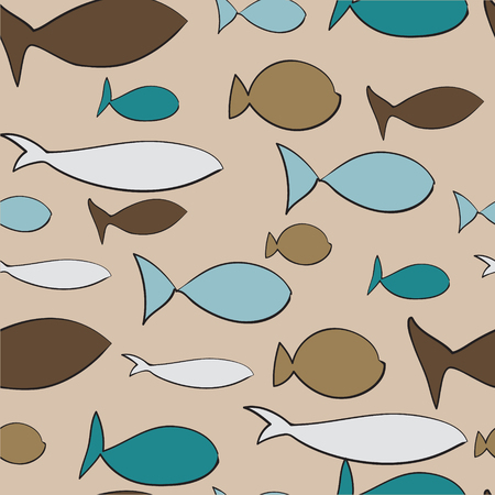 vector seamless pattern with abstract fishes for children textileのイラスト素材
