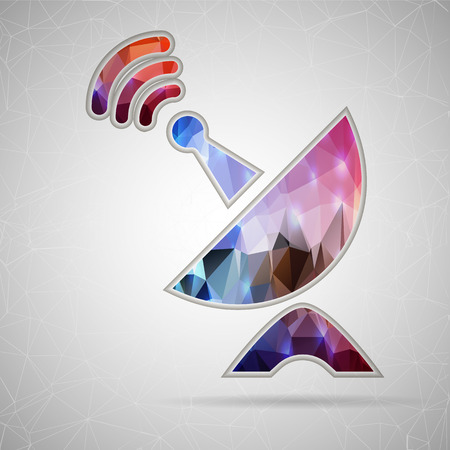Abstract Creative concept vector icon of satellite dish for Web and Mobile Applications isolated on background. Vector illustration template design, Business infographic and social media, origami.のイラスト素材