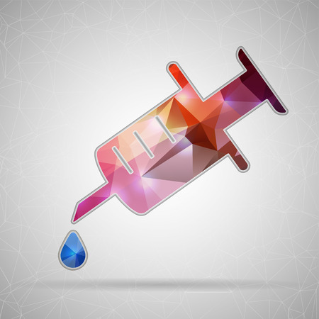 Abstract Creative concept vector icon of syringe for Web and Mobile Applications isolated on background. Vector illustration template design, Business infographic and social media, origami icons.のイラスト素材