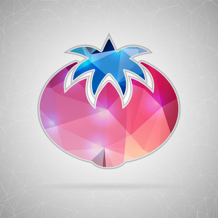 Abstract creative concept vector icon of tomato. For web and mobile content isolated on background, unusual template design, flat silhouette object and social media image, triangle art origami.のイラスト素材