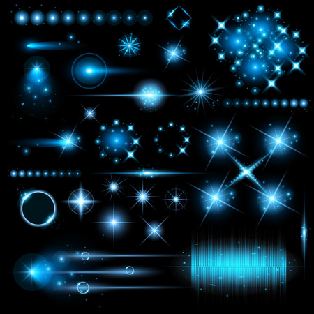 Creative concept Vector set of glow light effect stars bursts with sparkles isolated on black background. For illustration template art design, banner for Christmas celebrate, magic flash energy ray.のイラスト素材