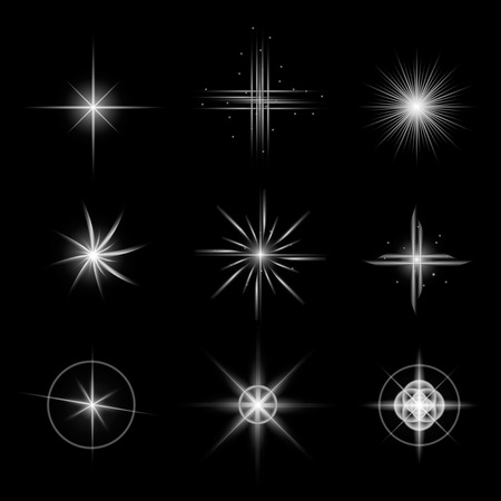 Creative concept Vector set of glow light effect stars bursts with sparkles isolated on black background. For illustration template art design, banner for Christmas celebrate, magic flash energy ray.のイラスト素材