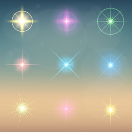 Creative concept Vector set of glow light effect stars bursts with sparkles isolated on black background. For illustration template art design, banner for Christmas celebrate, magic flash energy ray.のイラスト素材