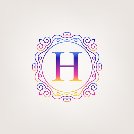 Abstract creative concept vector logo of retro monogram isolated on background. Art illustration template design for restaurnat, cafe, hotel, real estate, wedding and spa elegant cute fine emblem.のイラスト素材