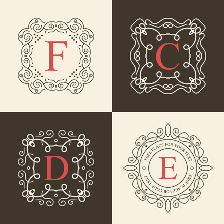 Abstract creative concept vector logo of retro monogram isolated on background. Art illustration template design for restaurnat, cafe, hotel, real estate, wedding and spa elegant cute fine emblem.のイラスト素材