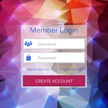 Abstract creative concept vector member login form interface. For web page, site, mobile applications, art illustration, design theme, modern menu, ui, app, contact empty box, banner, profil log inのイラスト素材