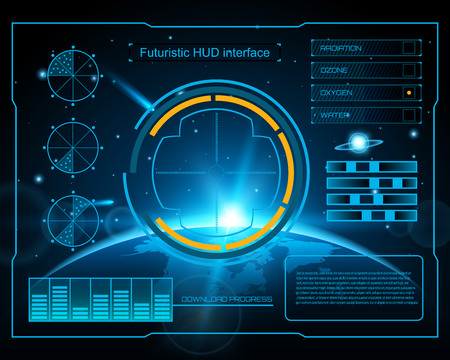 Abstract future, concept vector futuristic blue virtual graphic touch user interface HUD. For web, site, mobile applications isolated on black background, techno, online design, business, gui, ui.のイラスト素材