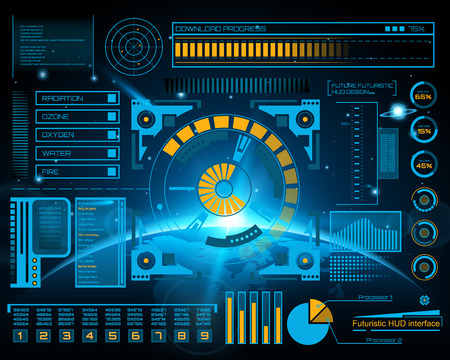 Abstract future, concept vector futuristic blue virtual graphic touch user interface HUD. For web, site, mobile applications isolated on black background, techno, online design, business, gui, ui.のイラスト素材