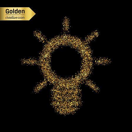 Gold glitter vector icon of bulb camera isolated on background. Art creative concept illustration for web, glow light confetti, bright sequins, sparkle tinsel, abstract bling, shimmer dust, foil.のイラスト素材