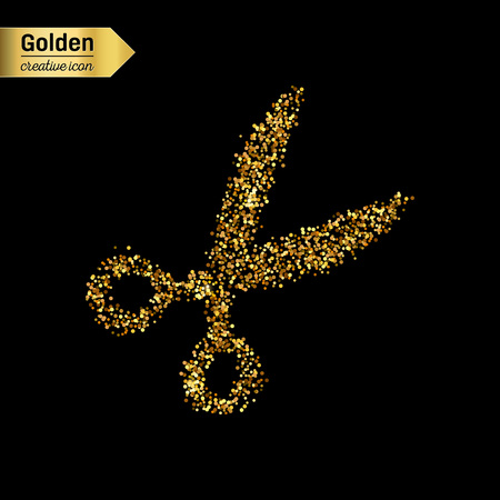 Gold glitter vector icon of scissor isolated on background. Art creative concept illustration for web, glow light confetti, bright sequins, sparkle tinsel, abstract bling, shimmer dust, foil.のイラスト素材