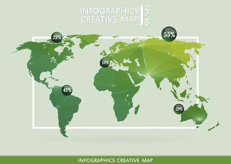 Abstract creative concept vector map of the world for Web and Mobile Applications isolated on background. Vector illustration, creative template design, Business software and social media, origami.のイラスト素材