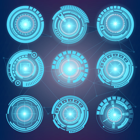 Abstract future, concept vector futuristic virtual graphic touch user interface HUD. For web, site, mobile applications isolated on black background, techno, online design, business, gui, uiのイラスト素材