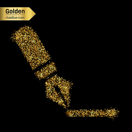 Gold glitter vector icon of pen isolated on background. Art creative concept illustration for web, glow light confetti, bright sequins, sparkle tinsel, abstract bling, shimmer dust, foil.のイラスト素材