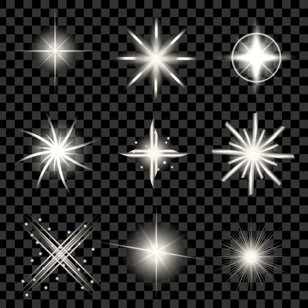 Creative concept Vector set of glow light effect stars bursts with sparkles isolated on black background.のイラスト素材