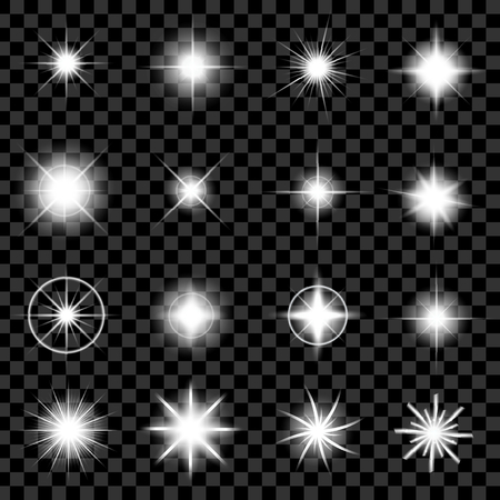 Creative concept Vector set of glow light effect stars bursts with sparkles isolated on black background.のイラスト素材