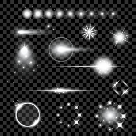 Creative concept Vector set of glow light effect stars bursts with sparkles isolated on black background.のイラスト素材