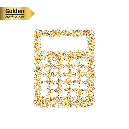 Gold glitter vector icon of calculator isolated on background. Art creative concept illustration for web, glow light confetti, bright sequins, sparkle tinsel, abstract bling, shimmer dust, foilのイラスト素材