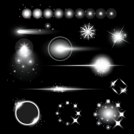 Creative concept Vector set of glow light effect stars bursts with sparkles isolated on black background. For illustration template art design, banner for Christmas celebrate, magic flash energy ray.のイラスト素材