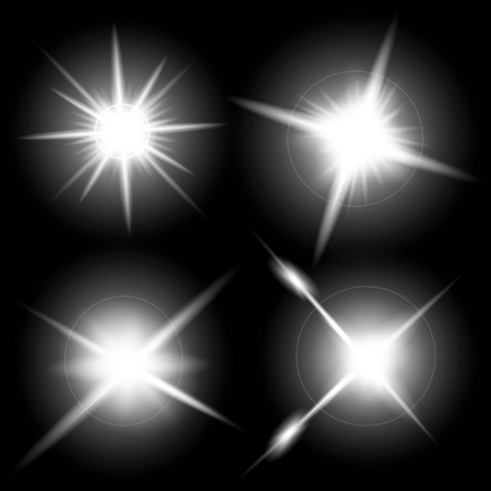 Creative concept Vector set of glow light effect stars bursts with sparkles isolated on black background. For illustration template art design, banner for Christmas celebrate, magic flash energy ray.のイラスト素材