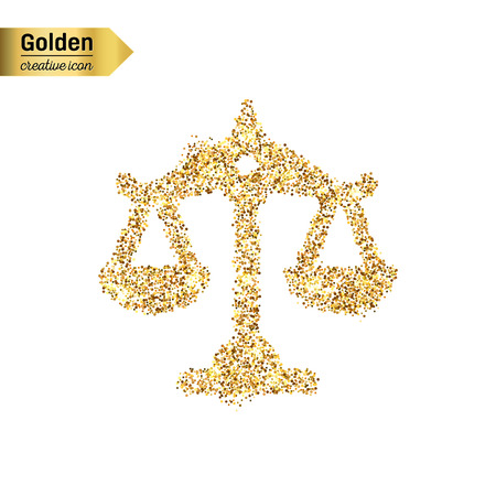 Gold glitter vector icon of scales isolated on background. Art creative concept illustration for web, glow light confetti, bright sequins, sparkle tinsel, abstract bling, shimmer dust, foil.のイラスト素材