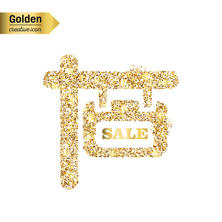 Gold glitter vector icon of plaque isolated on background. Art creative concept illustration for web, glow light confetti, bright sequins, sparkle tinsel, abstract bling, shimmer dust, foil.のイラスト素材