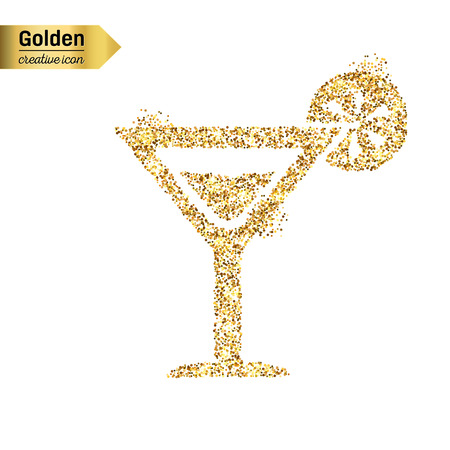 Gold glitter vector icon of cocktail isolated on background. Art creative concept illustration for web, glow light confetti, bright sequins, sparkle tinsel, abstract bling, shimmer dust, foil.のイラスト素材