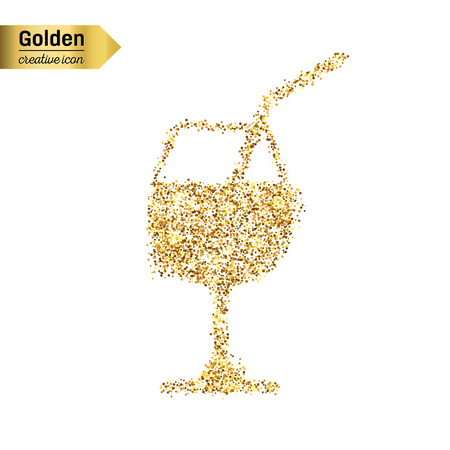 Gold glitter vector icon of a glass of drink isolated on background. Art creative concept illustration for web, glow light confetti, bright sequins, sparkle tinsel, abstract bling, shimmer dust, foil.のイラスト素材