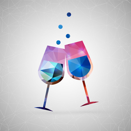 Abstract creative concept vector icon of wine glasses. For web and mobile content isolated on background, unusual template design, flat silhouette object and social media image, triangle art origami.のイラスト素材