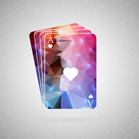 Abstract creative concept vector icon of poker cards. For web and mobile content isolated on background, unusual template design, flat silhouette object and social media image, triangle art origami.のイラスト素材