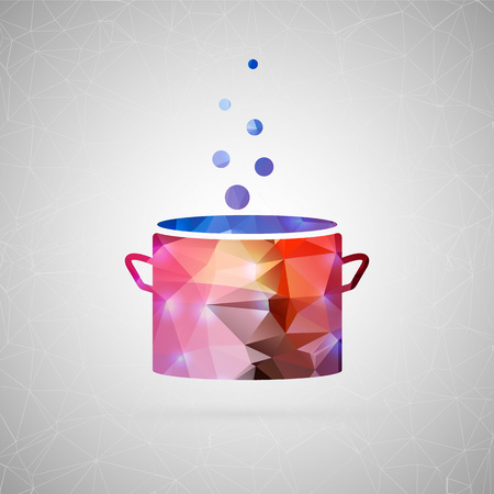 Abstract creative concept vector icon of soup. For web and mobile content isolated on background, unusual template design, flat silhouette object and social media image, triangle art origami.のイラスト素材