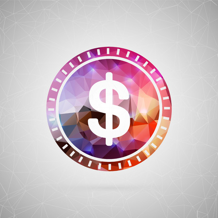 Abstract creative concept vector icon of dollar coin. For web and mobile content isolated on background, unusual template design, flat silhouette object and social media image, triangle art origami.のイラスト素材