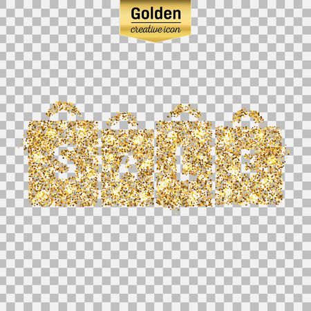 Gold glitter vector icon of packages isolated on background. Art creative concept illustration for web, glow light confetti, bright sequins, sparkle tinsel, abstract bling, shimmer dust, foil.のイラスト素材