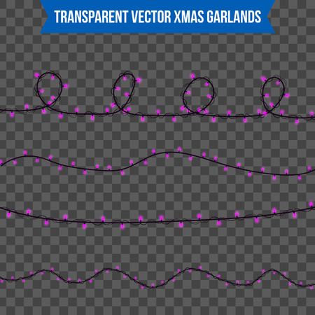 Abstract creative christmas garland light isolated on background. template. Vector illustration clipart art for Xmas holiday decoration. Concept idea design element. Realistic luminous bulb. Glow lampのイラスト素材