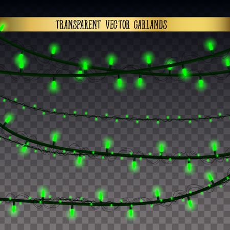 Abstract creative christmas garland light isolated on background. template. Vector illustration clipart art for Xmas holiday decoration. Concept idea design element. Realistic luminous bulb. Glow lampのイラスト素材