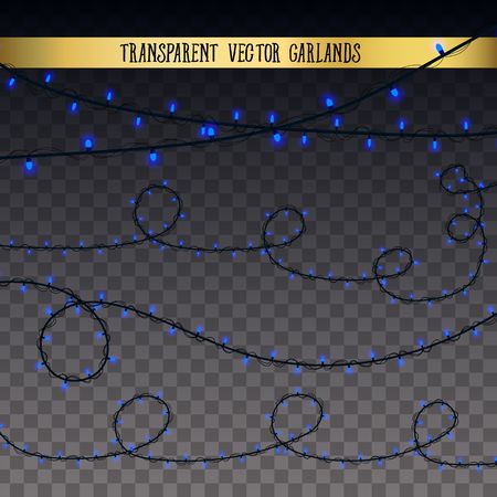 Abstract creative christmas garland light isolated on background. template. Vector illustration clipart art for Xmas holiday decoration. Concept idea design element. Realistic luminous bulb. Glow lampのイラスト素材