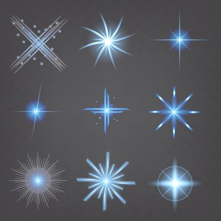 Creative concept Vector set of glow light effect stars bursts with sparkles isolated on black background. For illustration template art design, banner for Christmas celebrate, magic flash energy ray.のイラスト素材
