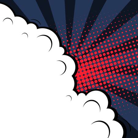 Abstract creative concept vector comic pop art style blank, layout template with clouds beams and isolated dots background. For sale banner, empty speech bubble set, illustration halftone book design.のイラスト素材