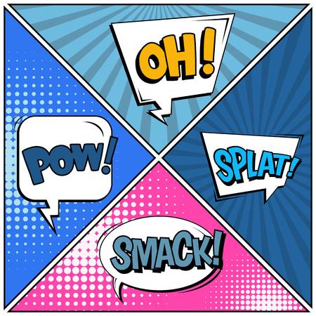 Abstract creative concept vector comic pop art style blank, layout template with clouds beams and isolated dots background. For sale banner, empty speech bubble set, illustration halftone book design.のイラスト素材