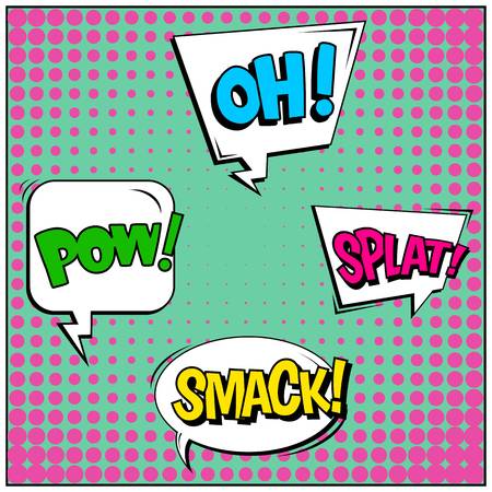 Abstract creative concept vector comic pop art style blank, layout template with clouds beams and isolated dots background. For sale banner, empty speech bubble set, illustration halftone book design.のイラスト素材