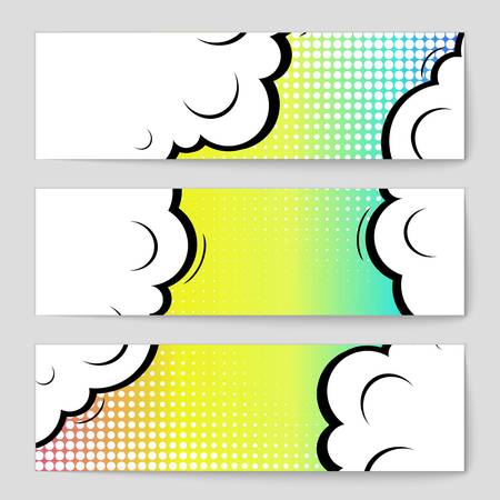 Abstract creative concept comic pop art style blank, layout template with clouds beams and isolated dots layout.のイラスト素材