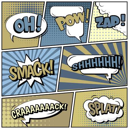 Abstract creative concept comic pop art style blank, layout template with clouds beams and isolated...