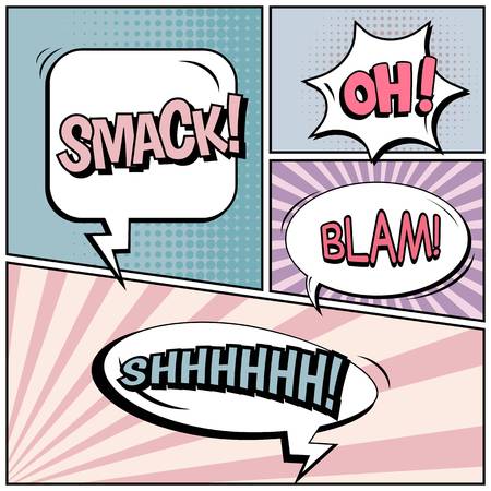 Abstract creative concept comic pop art style blank, layout template with clouds beams and isolated dots background. For sale banner, empty speech bubble set, vector illustration halftone book designのイラスト素材