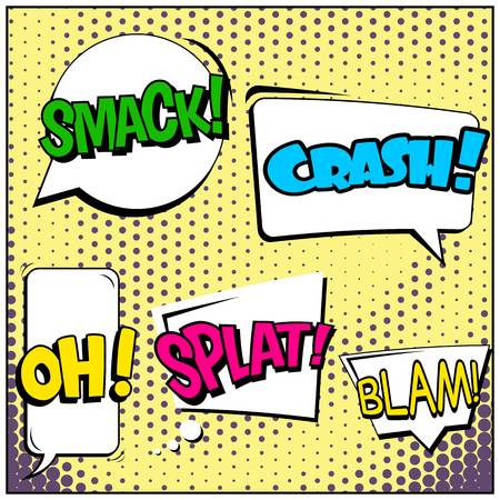 Abstract creative concept comic pop art style blank, layout template with clouds beams and isolated dots background. For sale banner, empty speech bubble set, vector illustration halftone book designのイラスト素材